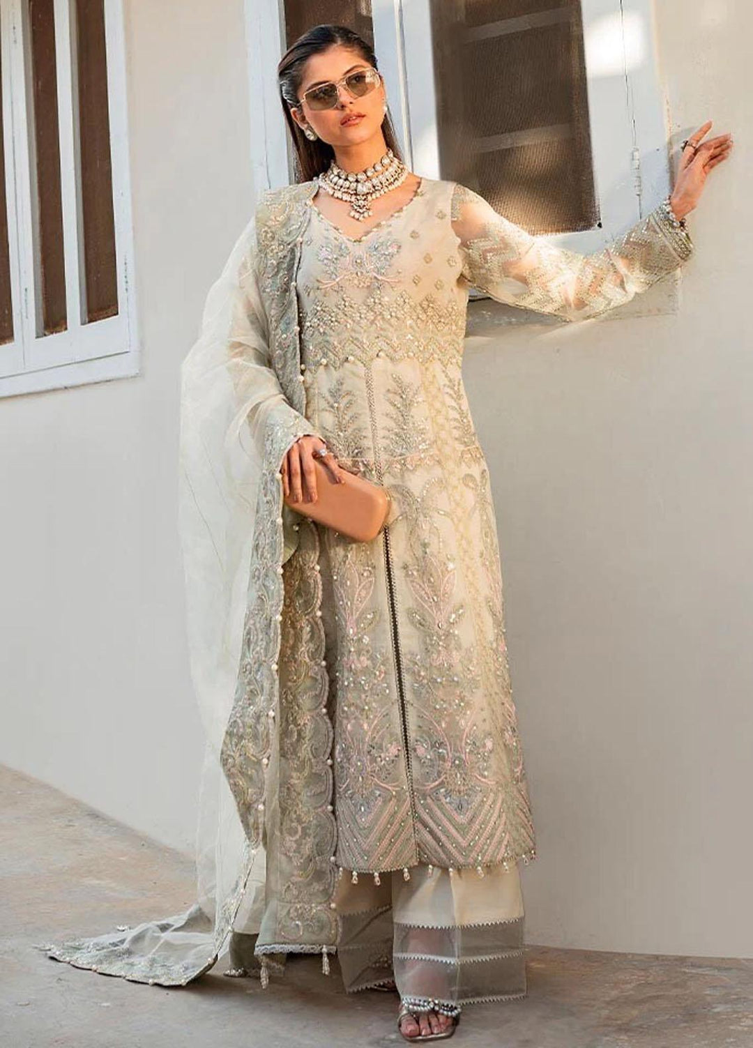Zara By Shurooq Embroidered Organza Suits Unstitched 4 Piece SHQ23Z Chakori - Premium Collection
