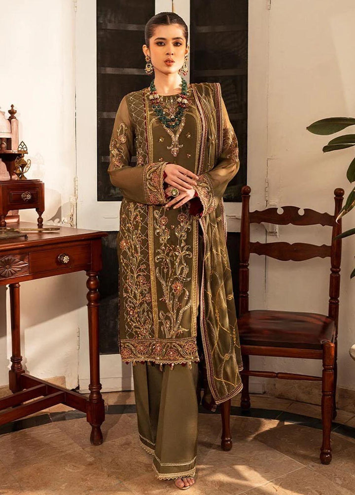 Zara By Shurooq Embroidered Chiffon Suits Unstitched 4 Piece SHQ23Z Jannnat - Premium Collection