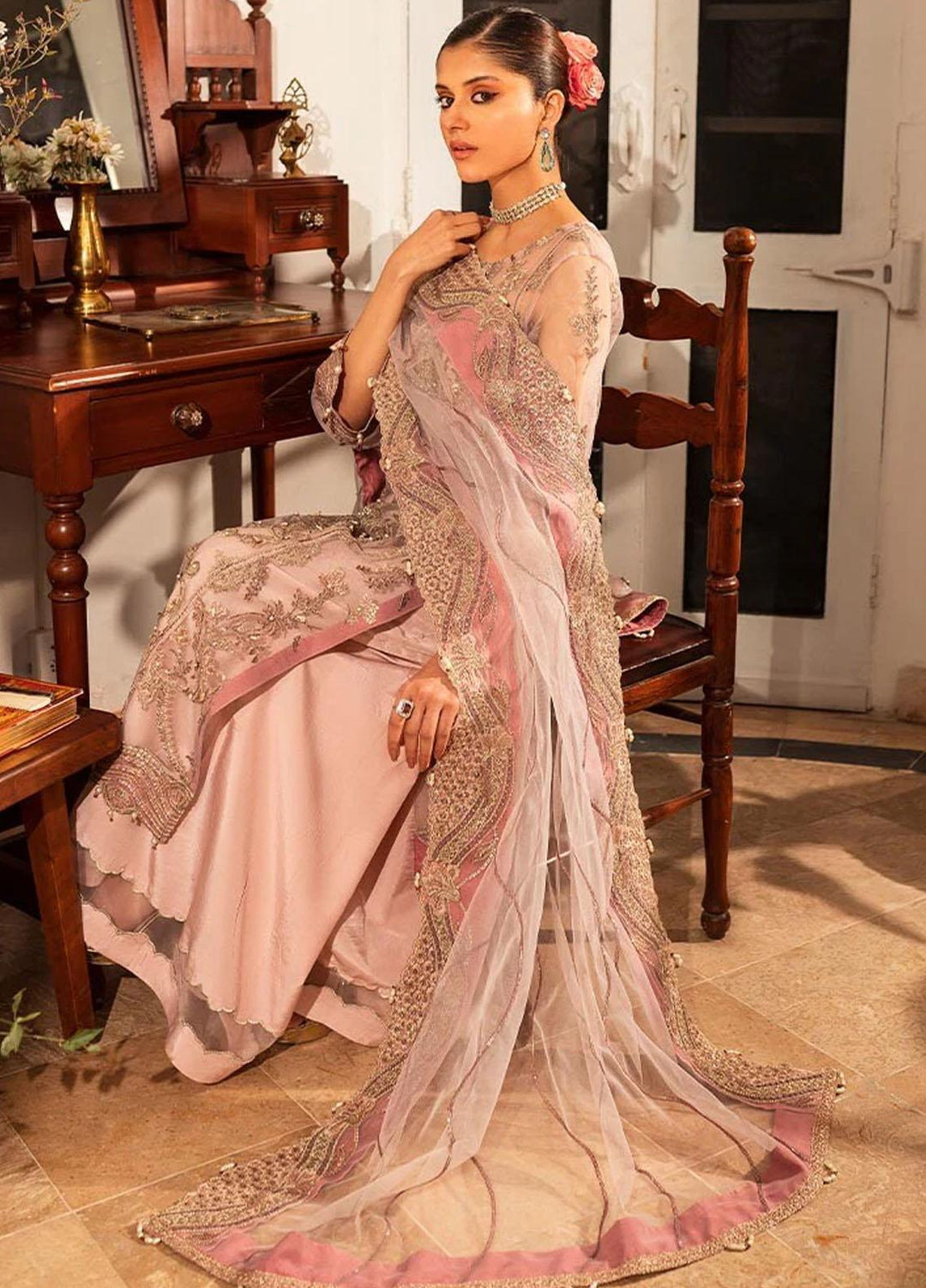 Zara By Shurooq Embroidered Organza Suits Unstitched 4 Piece SHQ23Z Uroosa - Premium Collection