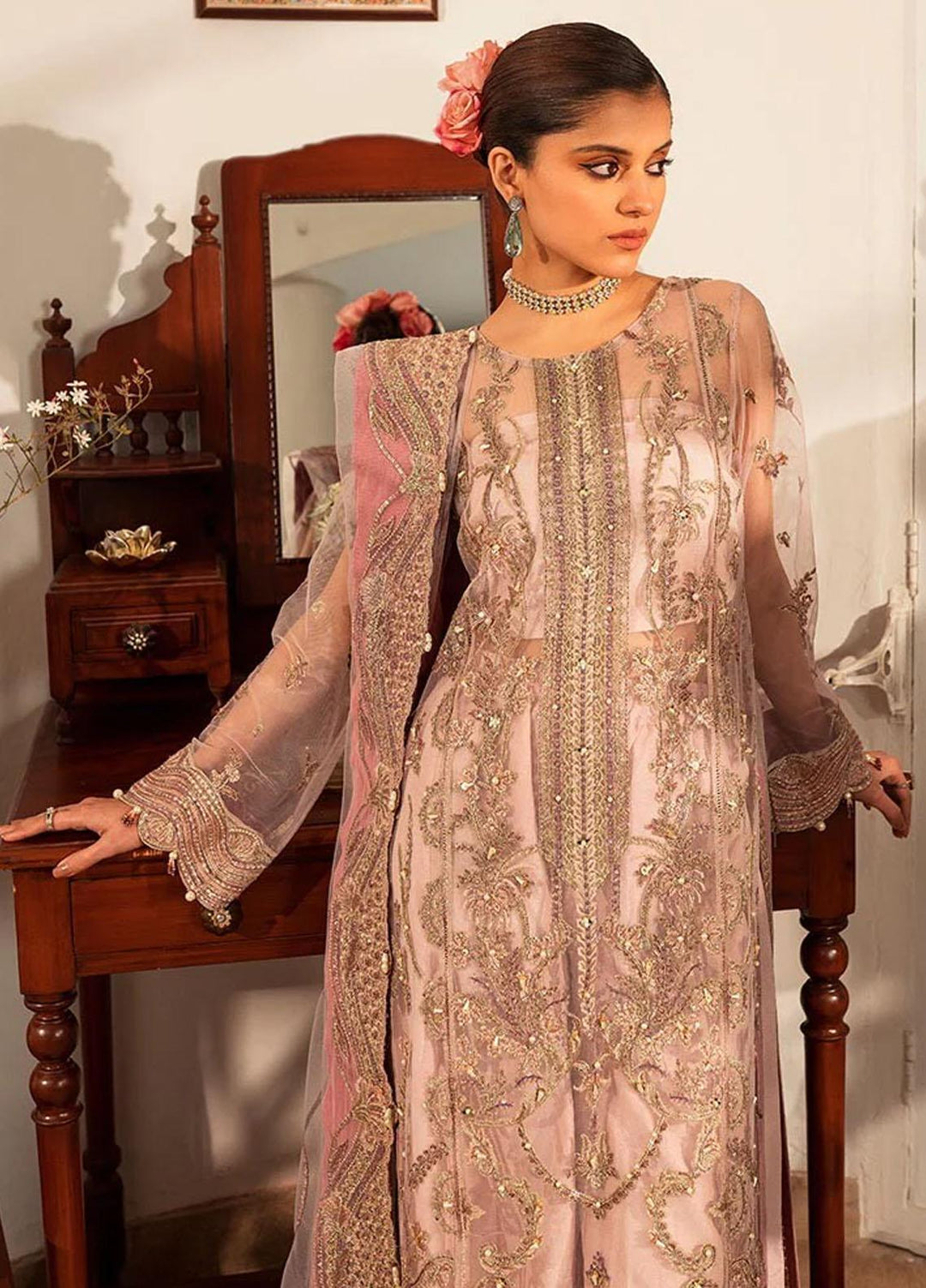 Zara By Shurooq Embroidered Organza Suits Unstitched 4 Piece SHQ23Z Uroosa - Premium Collection