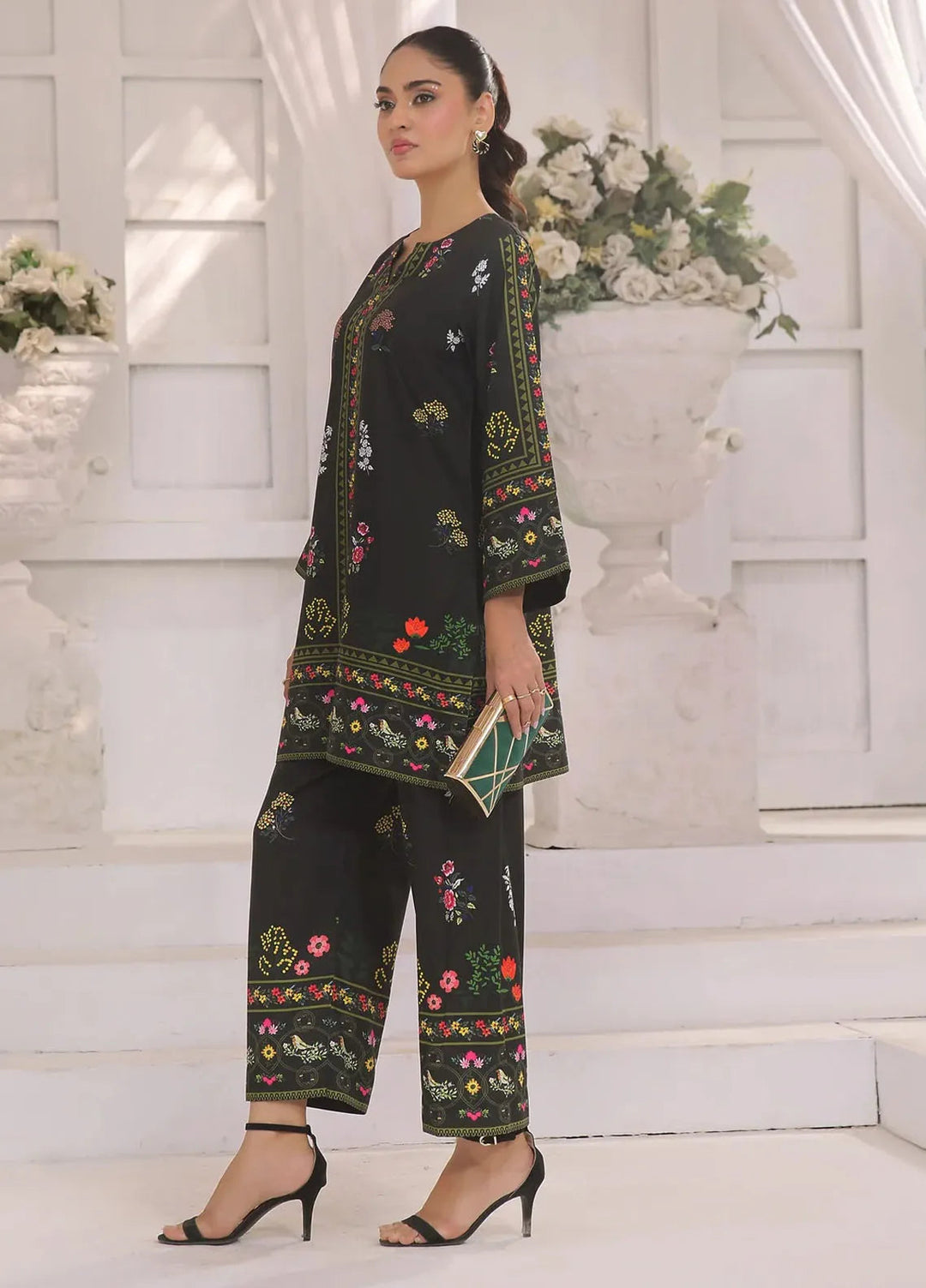 Zara Yamin Pret Printed Cotton Silk 2 Piece Suit Noire