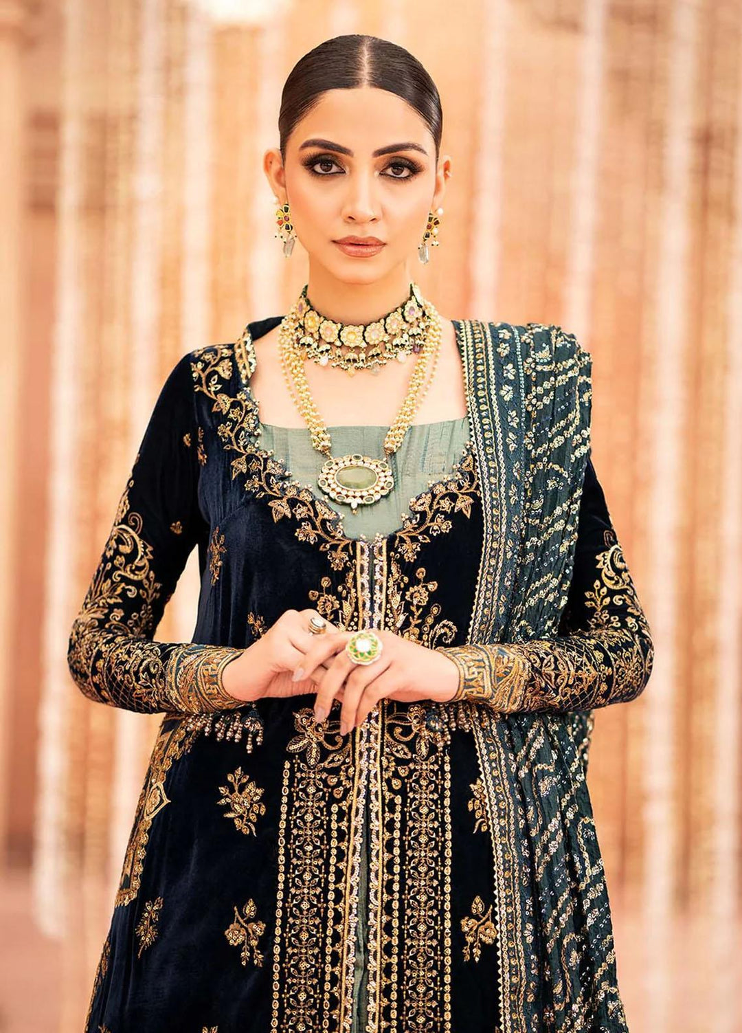 Zardozi By AIK Atelier Embroidered Velvet Suits Unstitched 3 Piece AIK23Z Look 01 - Premium Collection