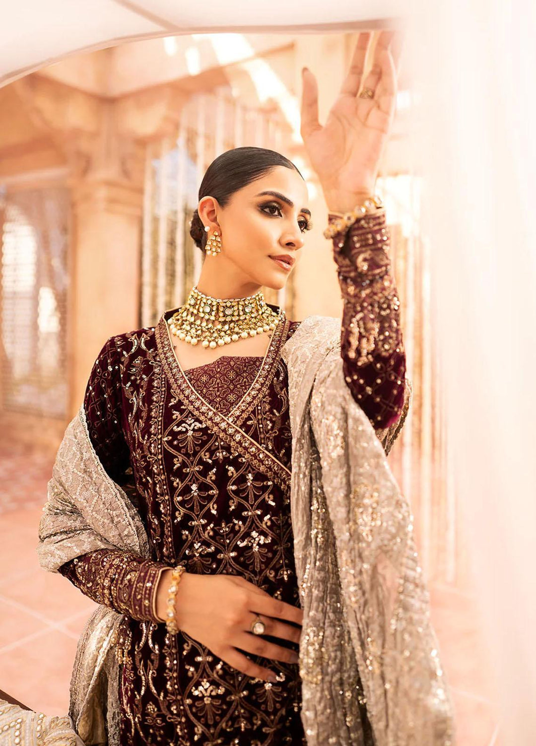 Zardozi By AIK Atelier Embroidered Velvet Suits Unstitched 3 Piece AIK23Z Look 08 - Premium Collection