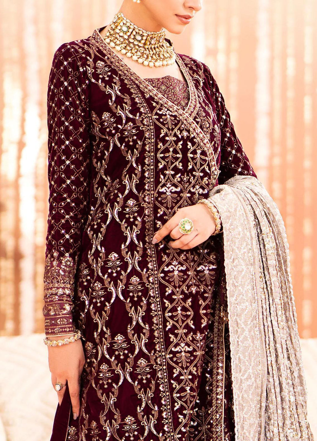 Zardozi By AIK Atelier Embroidered Velvet Suits Unstitched 3 Piece AIK23Z Look 08 - Premium Collection