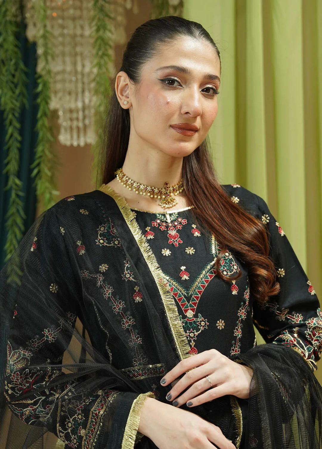 Zaren Pret Embroidered Chambray 3 Piece Suit 4141-K.NT-BLK