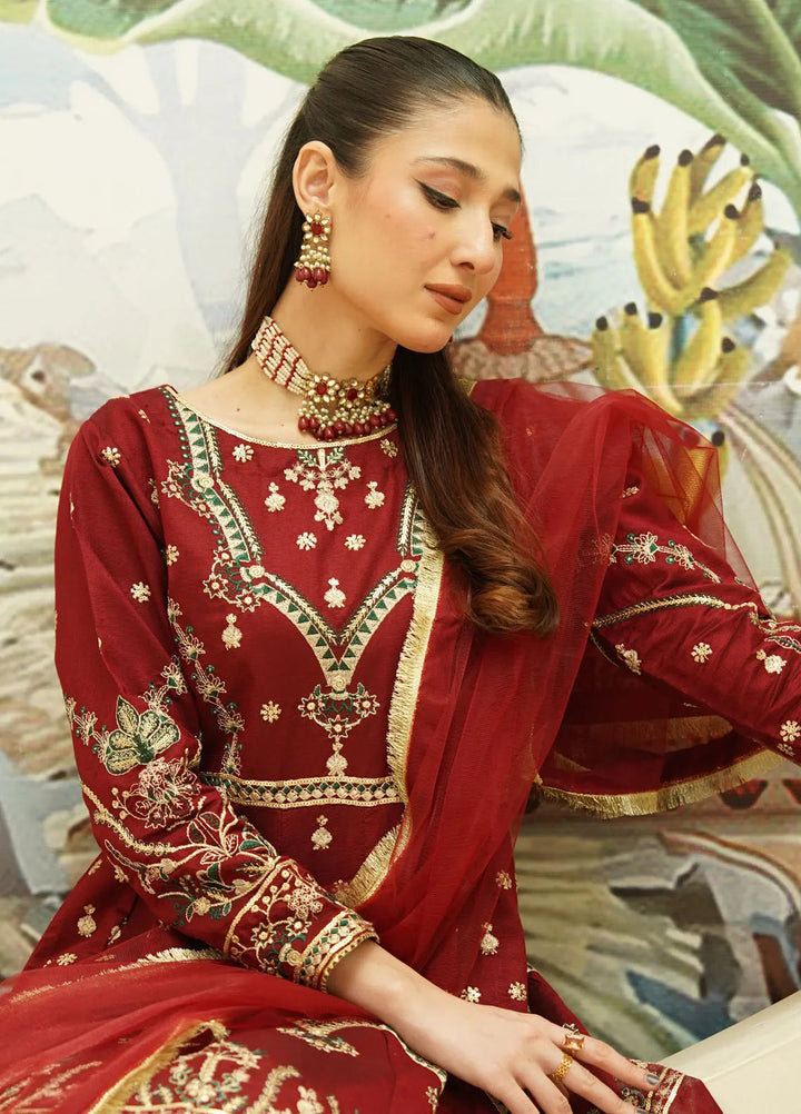 Zaren Pret Embroidered Chambray 3 Piece Suit 4141-K.NT-MRN