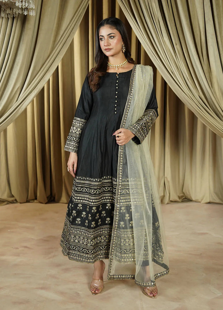 Zaren Pret Embroidered Chambray 3 Piece Suit 4146-K.NT-BLK