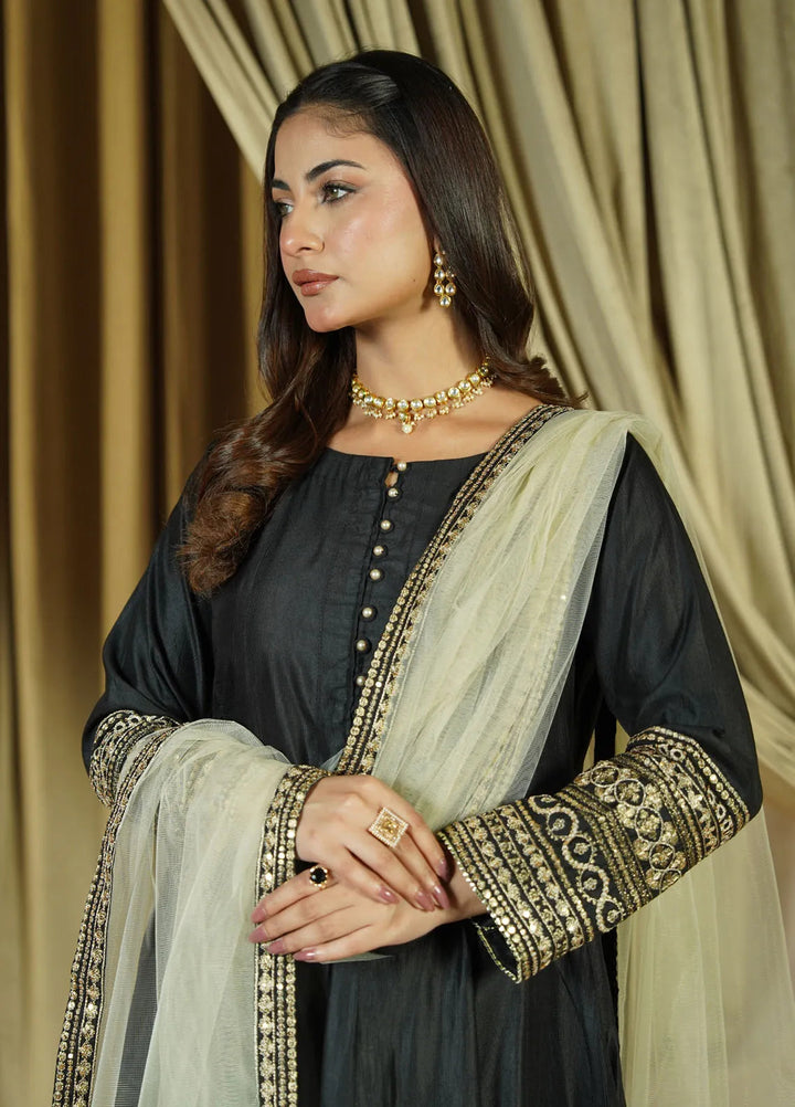 Zaren Pret Embroidered Chambray 3 Piece Suit 4146-K.NT-BLK