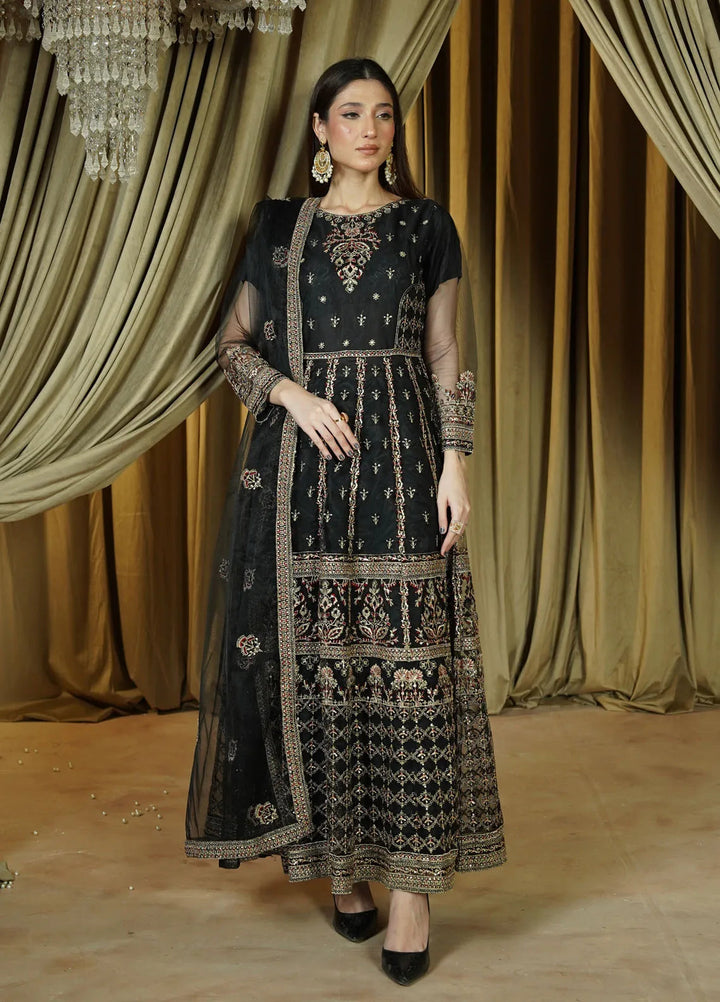 Zaren Pret Embroidered Net 3 Piece Suit 4143-NT-BLK