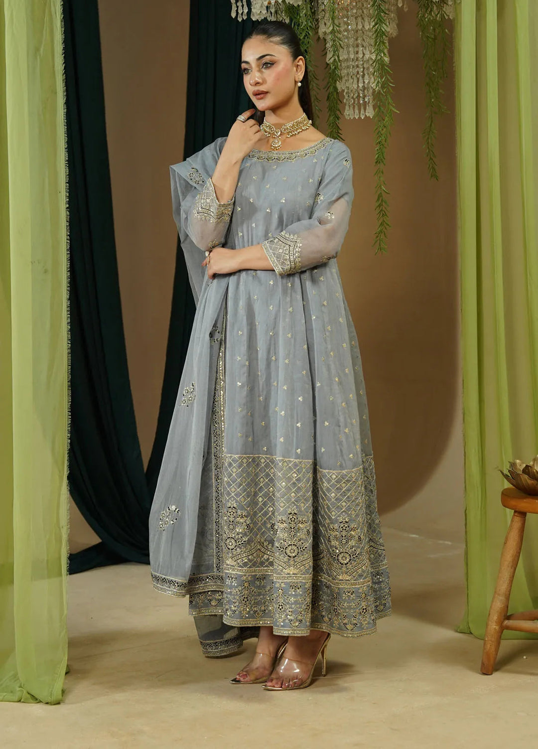 Zaren Pret Embroidered Organza 3 Piece Suit 3008-B.NT-GRY