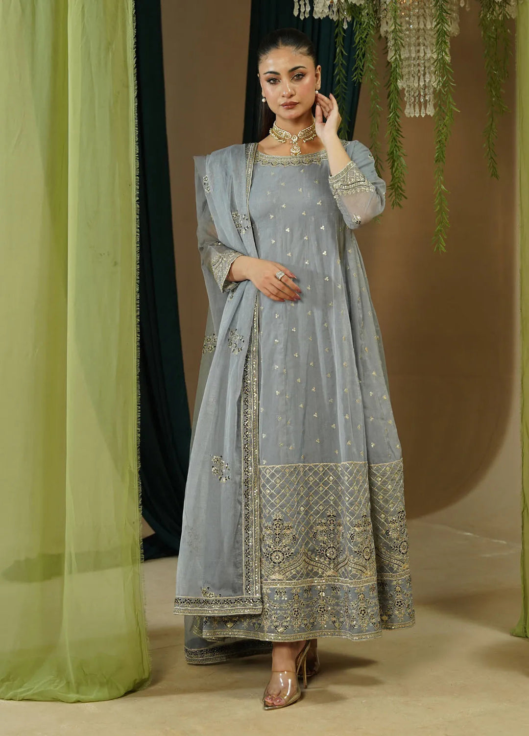 Zaren Pret Embroidered Organza 3 Piece Suit 3008-B.NT-GRY