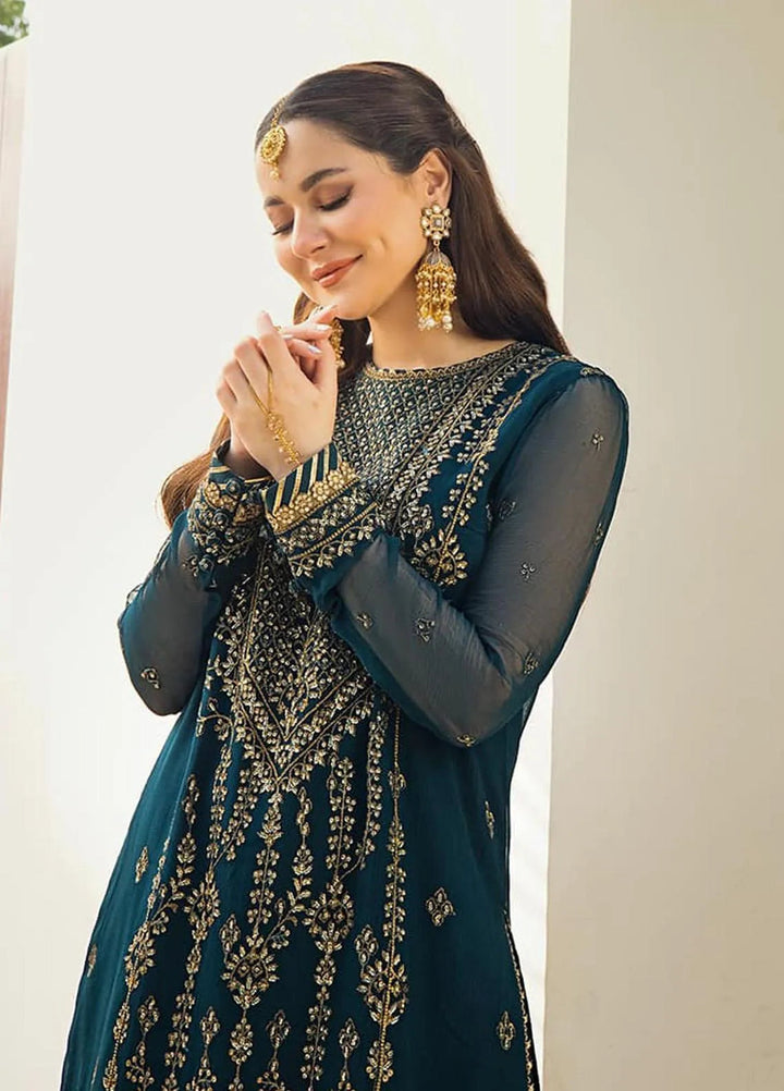 Zari Sitara By Asim Jofa Embroidered Chiffon Kurti Unstitched AJ23ZS AJZS-08 - Luxury Eid Collection