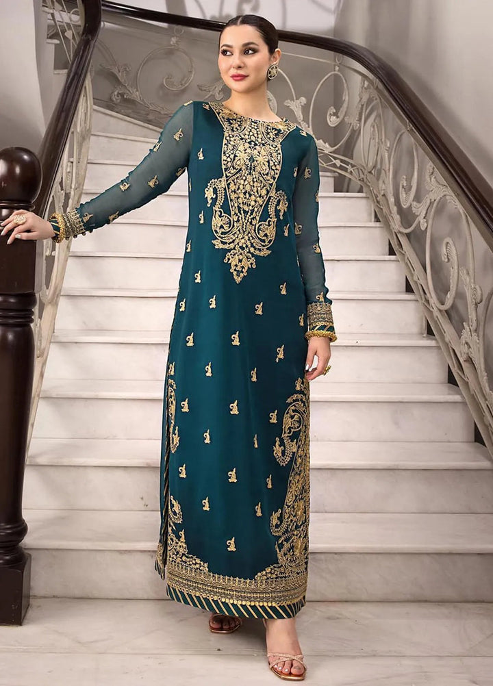 Zari Sitara By Asim Jofa Embroidered Chiffon Kurti Unstitched AJ23ZS AJZS-19 - Luxury Eid Collection