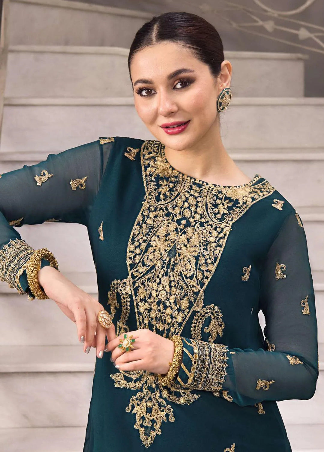 Zari Sitara By Asim Jofa Embroidered Chiffon Kurti Unstitched AJ23ZS AJZS-19 - Luxury Eid Collection
