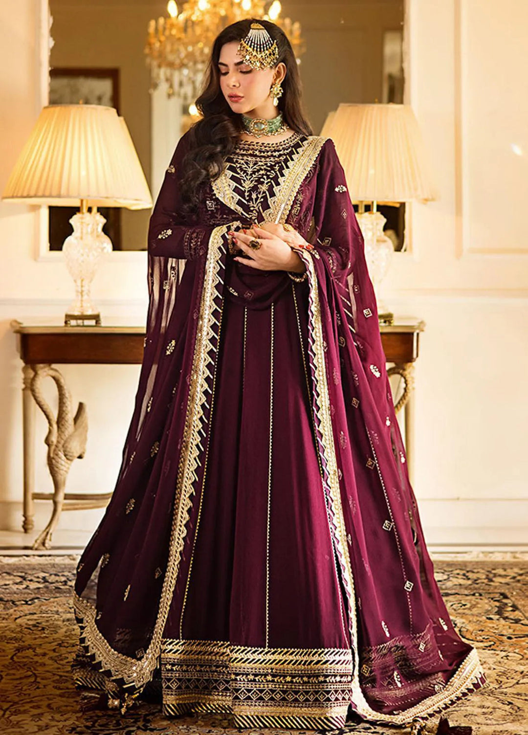 Zari Sitara By Asim Jofa Embroidered Chiffon Unstitched Suit 2 Piece AJ23ZS AJZS-05 - Luxury Eid Collection