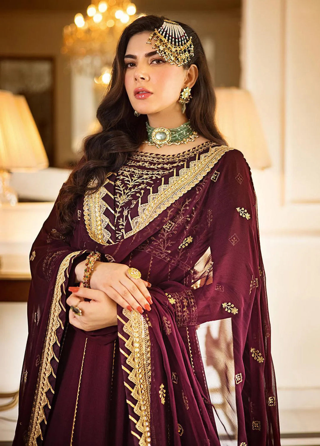Zari Sitara By Asim Jofa Embroidered Chiffon Unstitched Suit 2 Piece AJ23ZS AJZS-05 - Luxury Eid Collection