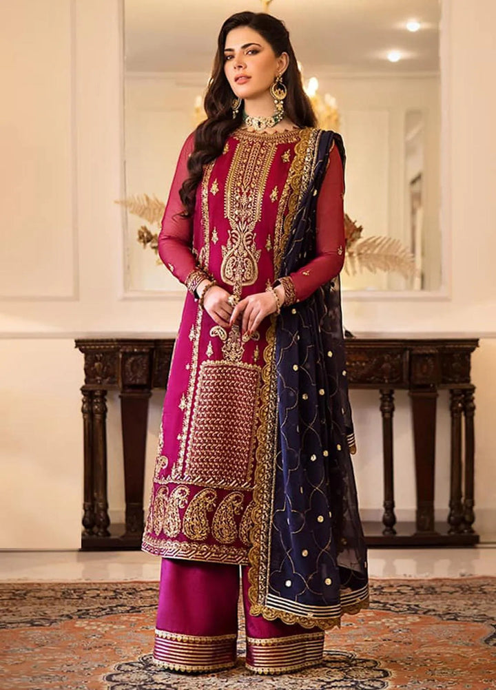 Zari Sitara By Asim Jofa Embroidered Chiffon Unstitched Suit 2 Piece AJ23ZS AJZS-16 - Luxury Eid Collection