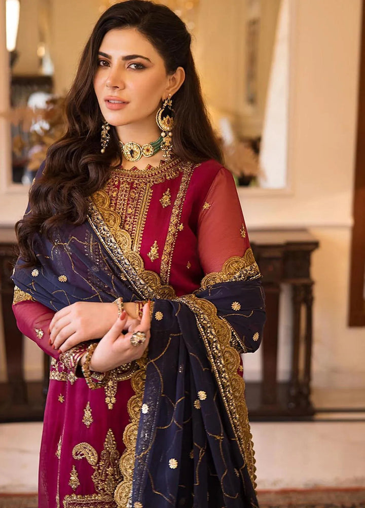 Zari Sitara By Asim Jofa Embroidered Chiffon Unstitched Suit 2 Piece AJ23ZS AJZS-16 - Luxury Eid Collection