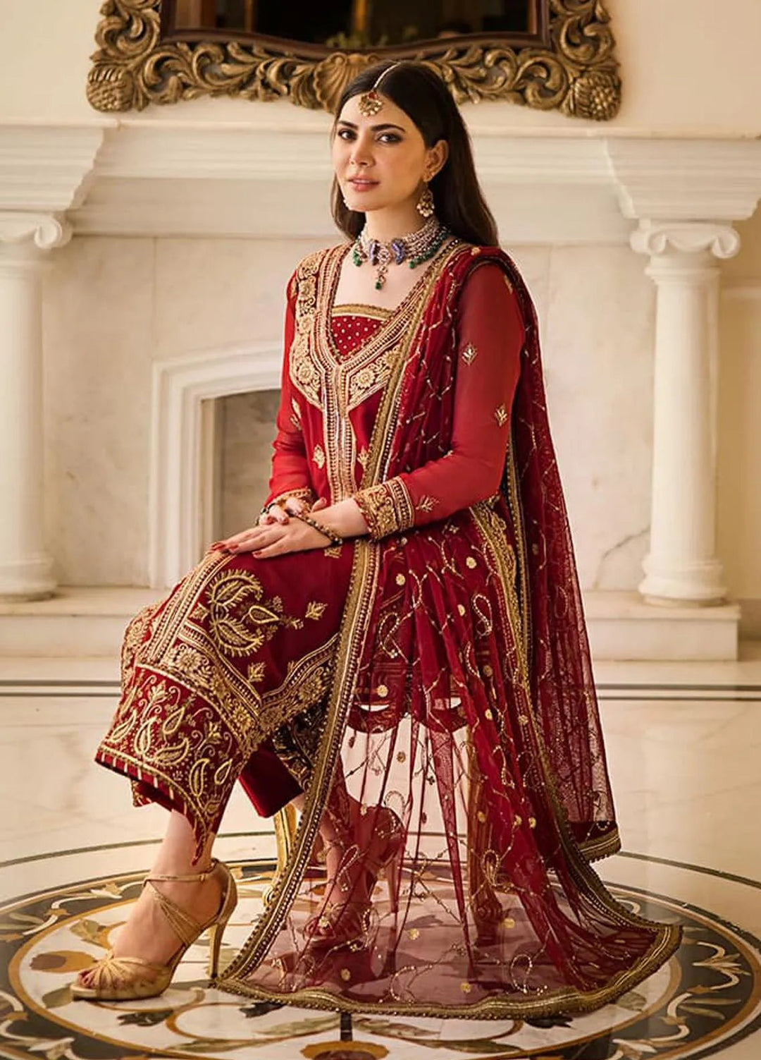 Zari Sitara By Asim Jofa Embroidered Chiffon Unstitched Suit 2 Piece AJ23ZS AJZS-21 - Luxury Eid Collection