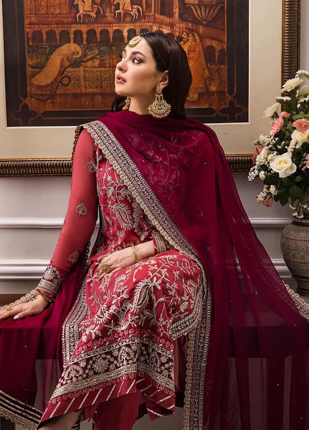 Zari Sitara By Asim Jofa Embroidered Chiffon Unstitched Suit 2 Piece AJ23ZS AJZS-28 - Luxury Eid Collection