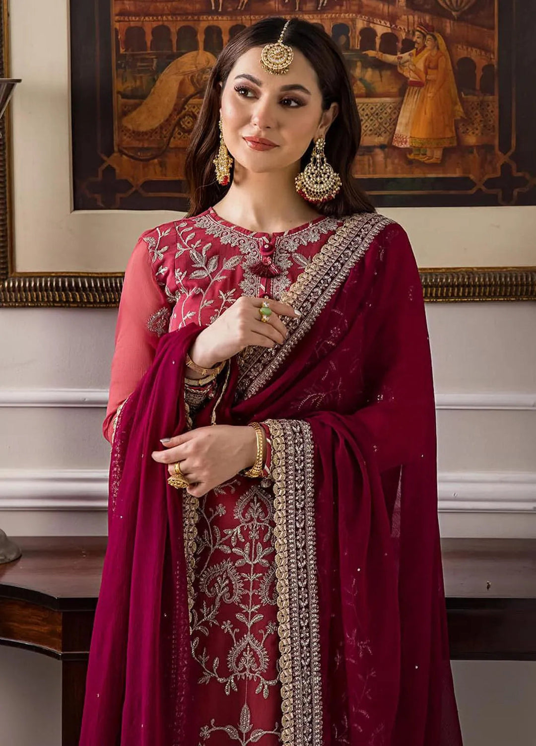 Zari Sitara By Asim Jofa Embroidered Chiffon Unstitched Suit 2 Piece AJ23ZS AJZS-28 - Luxury Eid Collection