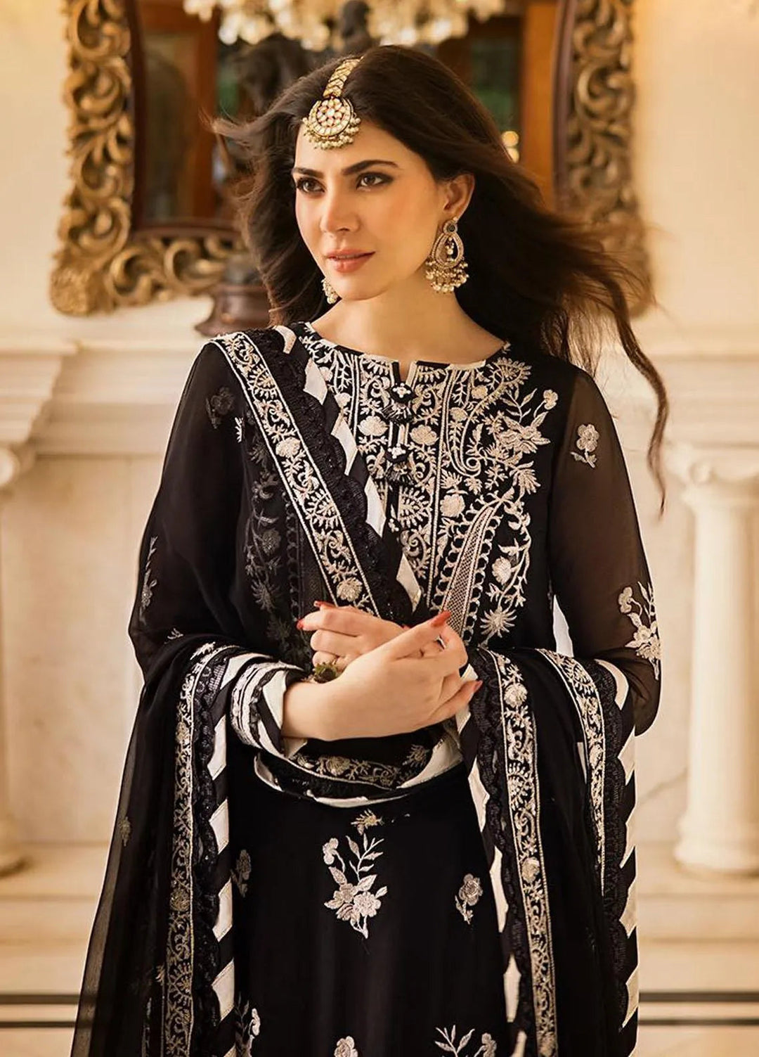 Zari Sitara By Asim Jofa Embroidered Chiffon Unstitched Suit 3 Piece AJ23ZS AJZS-02 - Luxury Eid Collection