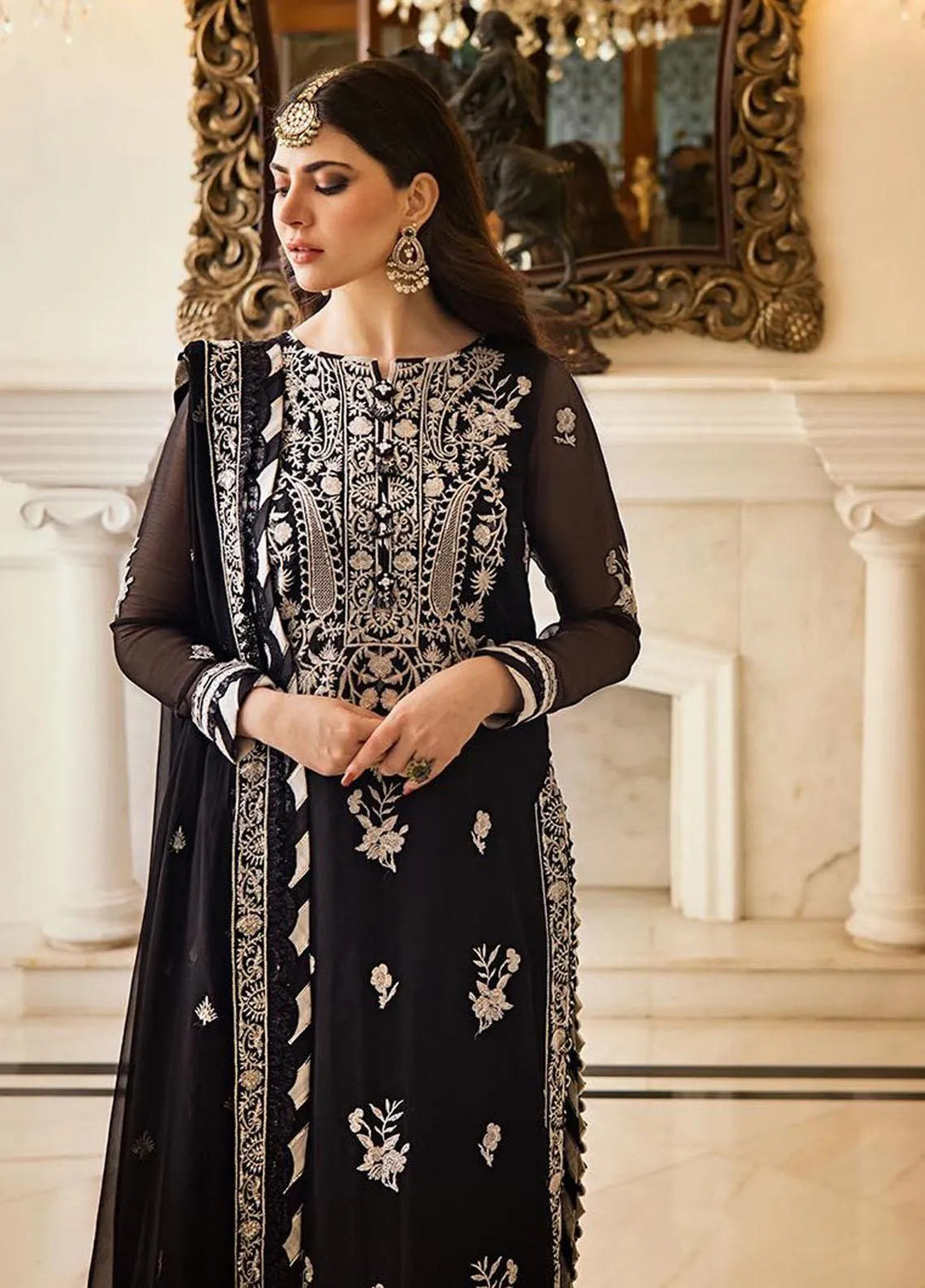 Zari Sitara By Asim Jofa Embroidered Chiffon Unstitched Suit 3 Piece AJ23ZS AJZS-02 - Luxury Eid Collection