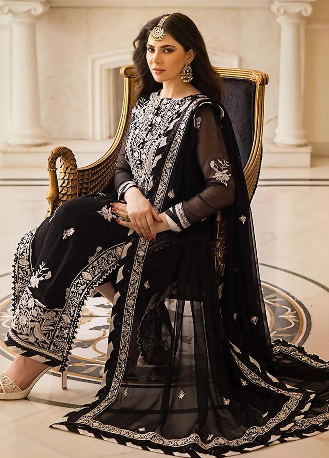 Zari Sitara By Asim Jofa Embroidered Chiffon Unstitched Suit 3 Piece AJ23ZS AJZS-02 - Luxury Eid Collection