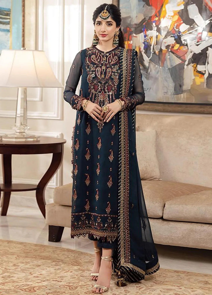 Zari Sitara By Asim Jofa Embroidered Chiffon Unstitched Suit 3 Piece AJ23ZS AJZS-03 - Luxury Eid Collection