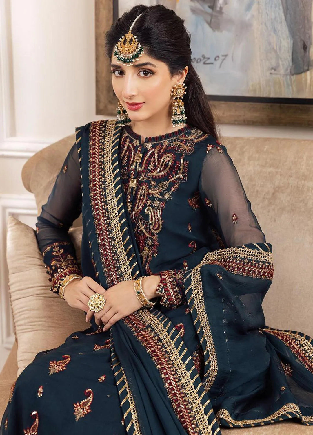 Zari Sitara By Asim Jofa Embroidered Chiffon Unstitched Suit 3 Piece AJ23ZS AJZS-03 - Luxury Eid Collection