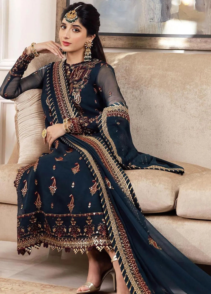 Zari Sitara By Asim Jofa Embroidered Chiffon Unstitched Suit 3 Piece AJ23ZS AJZS-03 - Luxury Eid Collection