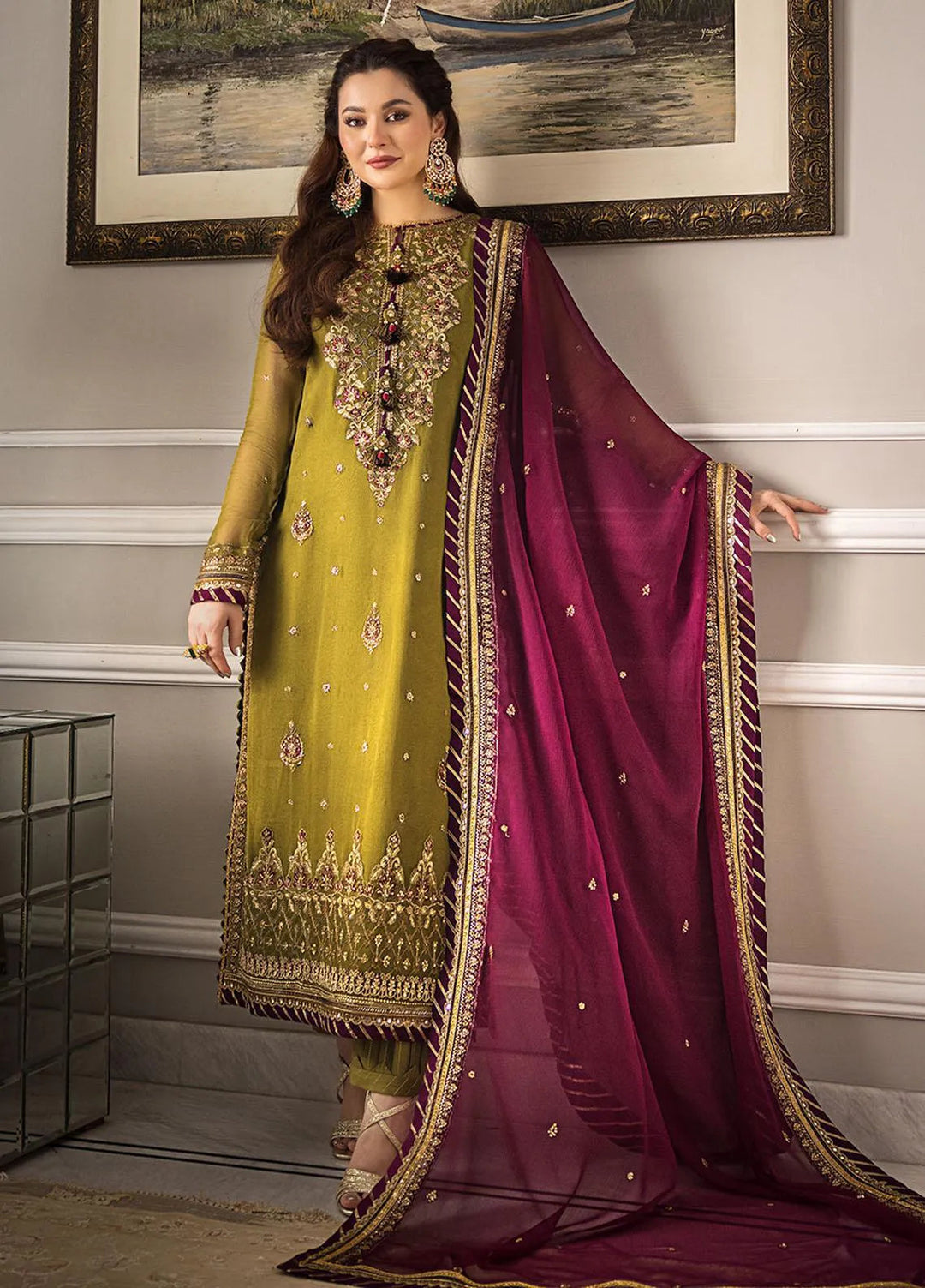 Zari Sitara By Asim Jofa Embroidered Chiffon Unstitched Suit 3 Piece AJ23ZS AJZS-06 - Luxury Eid Collection