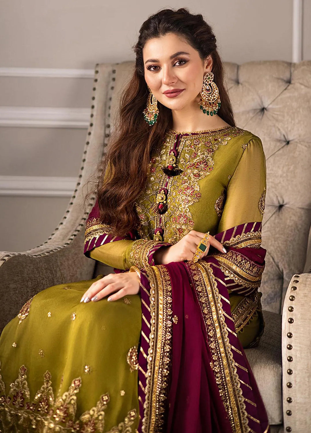 Zari Sitara By Asim Jofa Embroidered Chiffon Unstitched Suit 3 Piece AJ23ZS AJZS-06 - Luxury Eid Collection