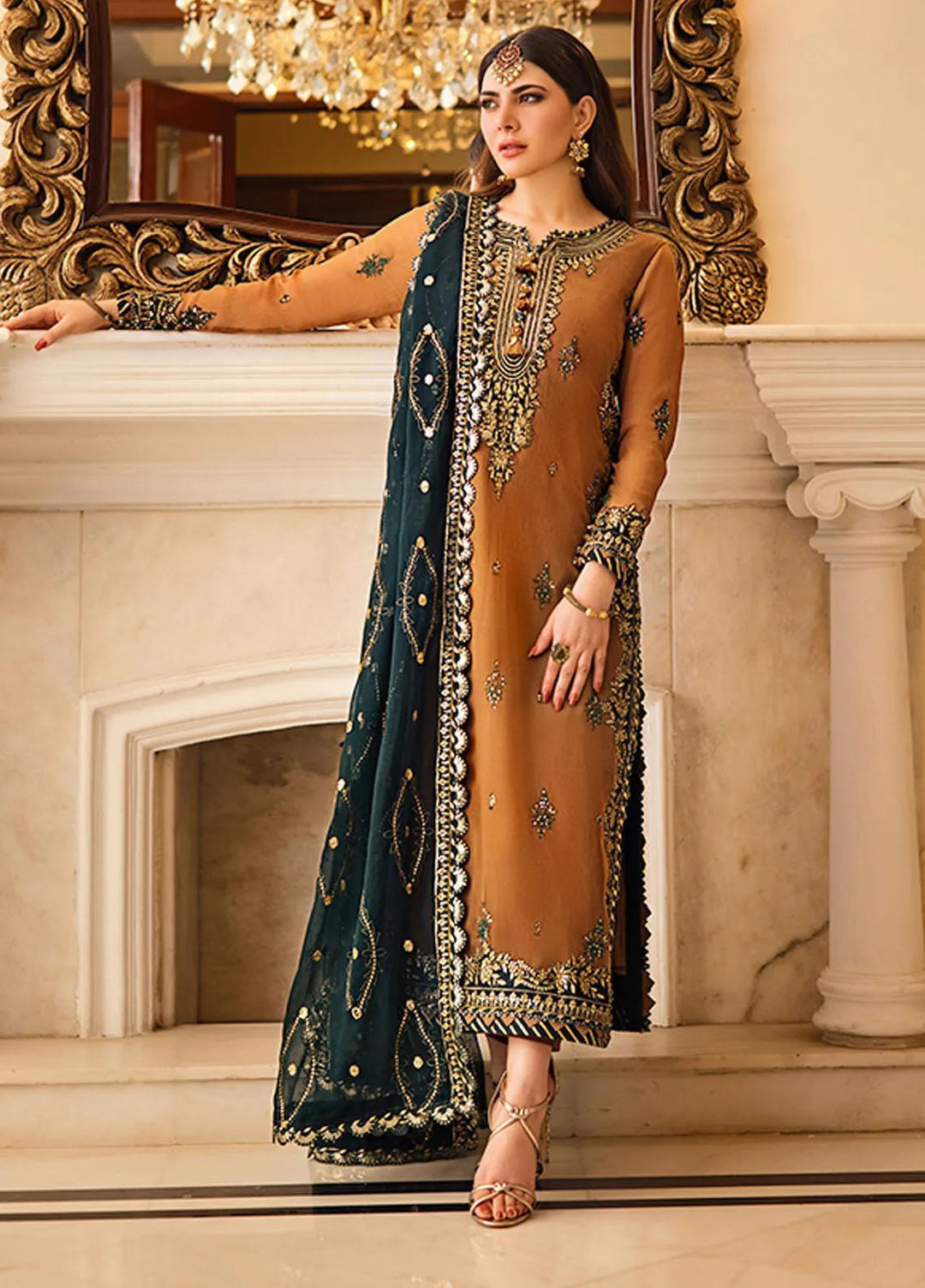 Zari Sitara By Asim Jofa Embroidered Chiffon Unstitched Suit 3 Piece AJ23ZS AJZS-09 - Luxury Eid Collection