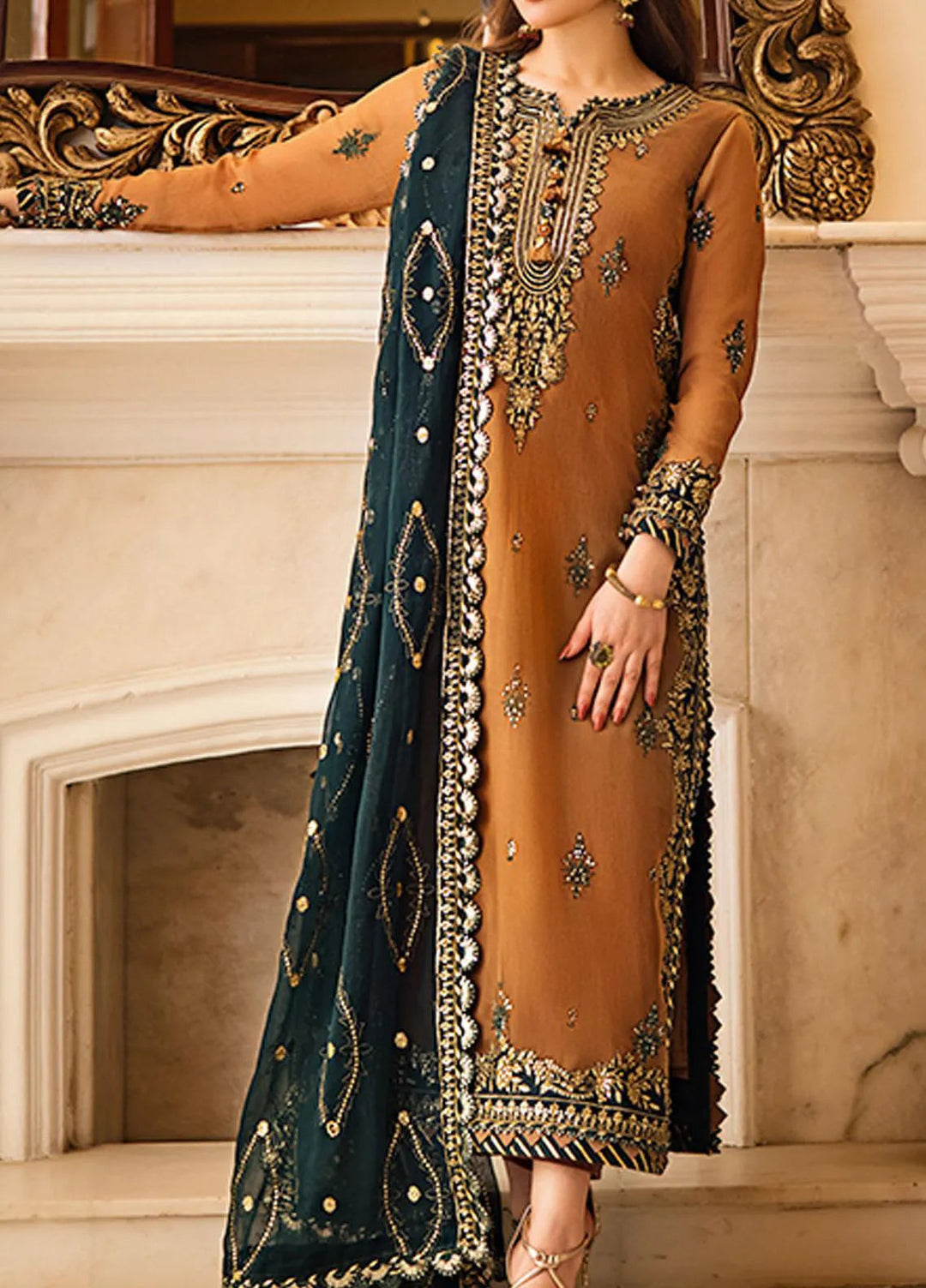 Zari Sitara By Asim Jofa Embroidered Chiffon Unstitched Suit 3 Piece AJ23ZS AJZS-09 - Luxury Eid Collection