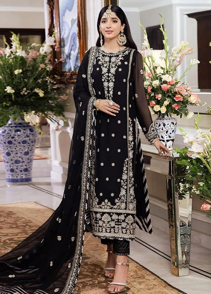 Zari Sitara By Asim Jofa Embroidered Chiffon Unstitched Suit 3 Piece AJ23ZS AJZS-14 - Luxury Eid Collection