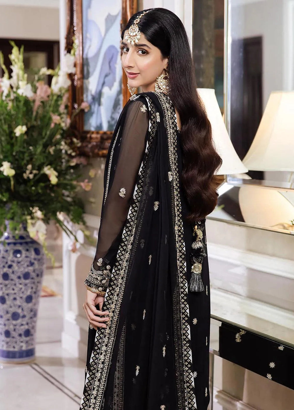 Zari Sitara By Asim Jofa Embroidered Chiffon Unstitched Suit 3 Piece AJ23ZS AJZS-14 - Luxury Eid Collection