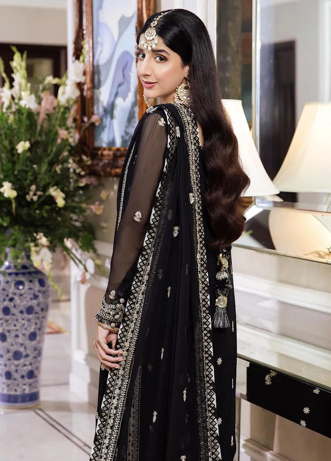 Zari Sitara By Asim Jofa Embroidered Chiffon Unstitched Suit 3 Piece AJ23ZS AJZS-14 - Luxury Eid Collection