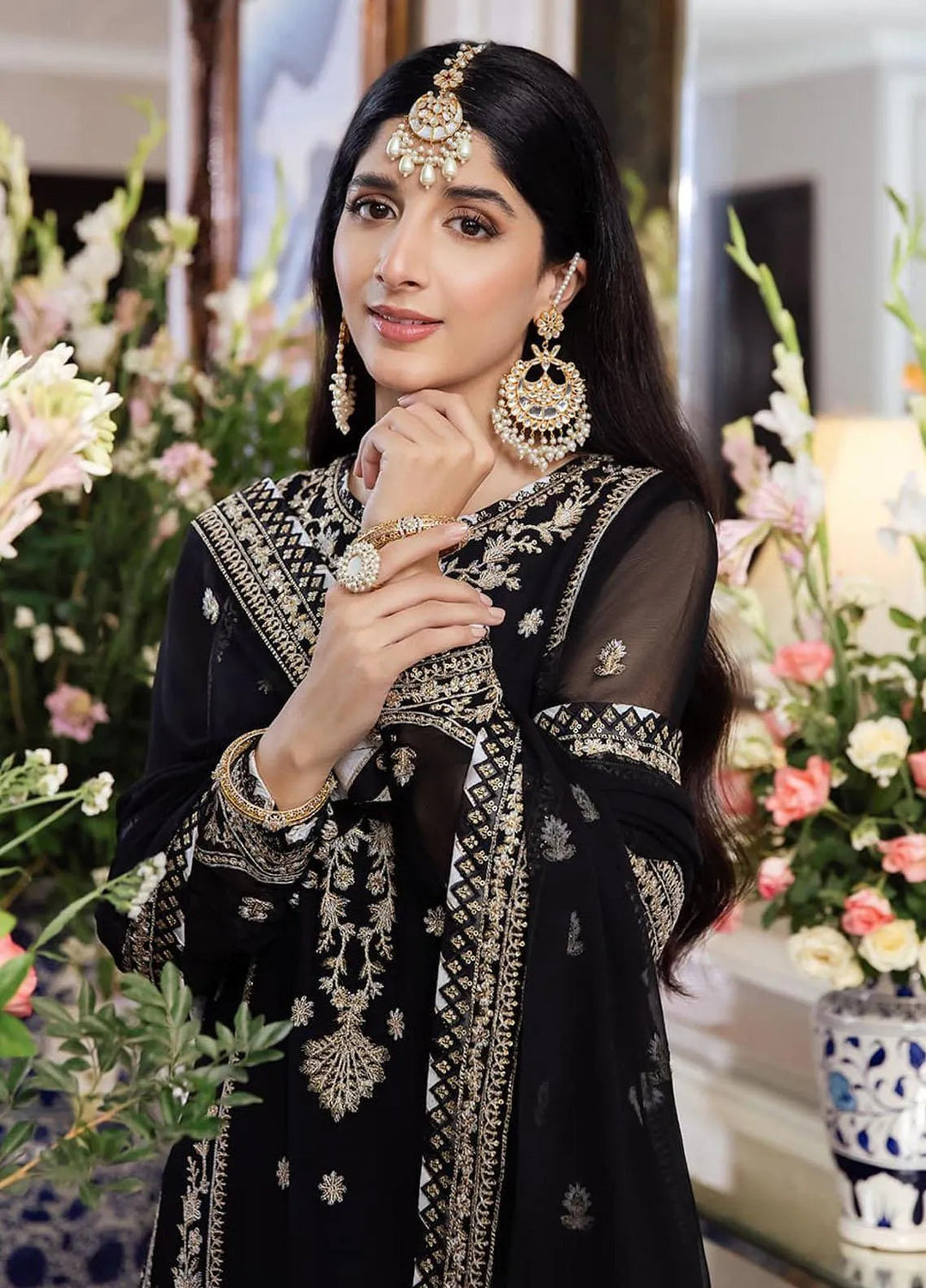 Zari Sitara By Asim Jofa Embroidered Chiffon Unstitched Suit 3 Piece AJ23ZS AJZS-14 - Luxury Eid Collection