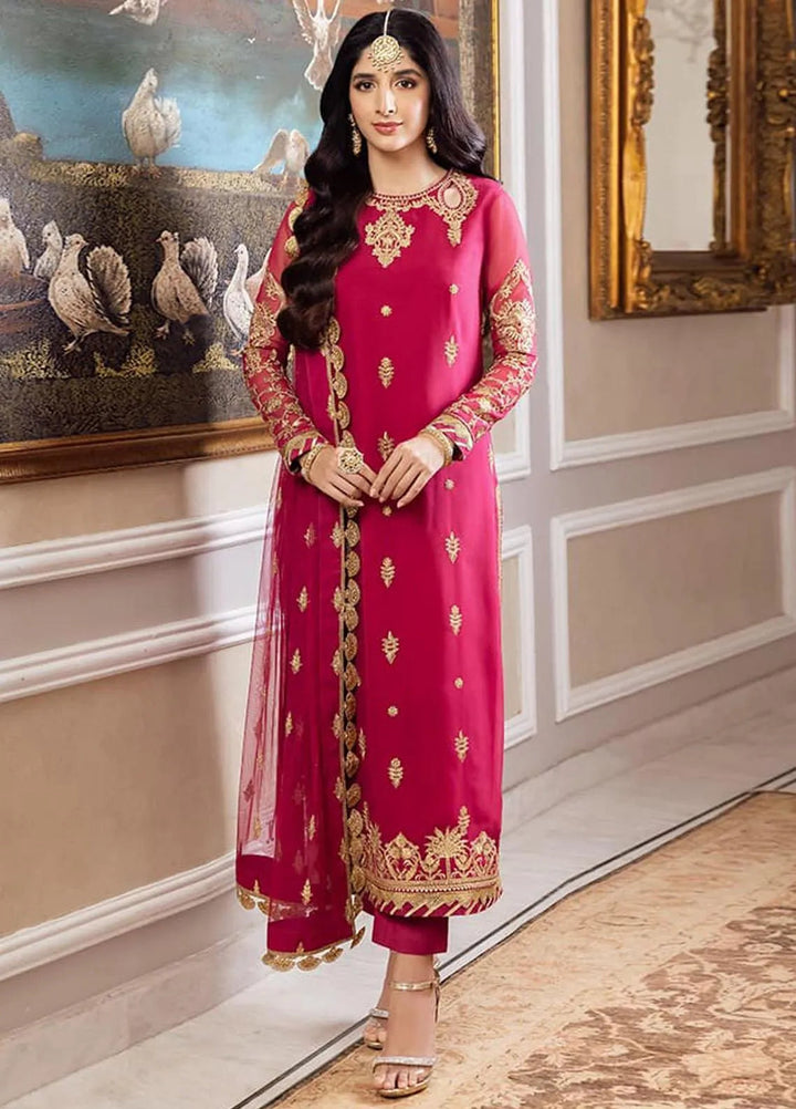Zari Sitara By Asim Jofa Embroidered Chiffon Unstitched Suit 3 Piece AJ23ZS AJZS-22 - Luxury Eid Collection