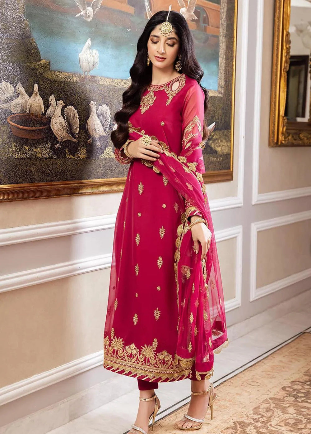 Zari Sitara By Asim Jofa Embroidered Chiffon Unstitched Suit 3 Piece AJ23ZS AJZS-22 - Luxury Eid Collection