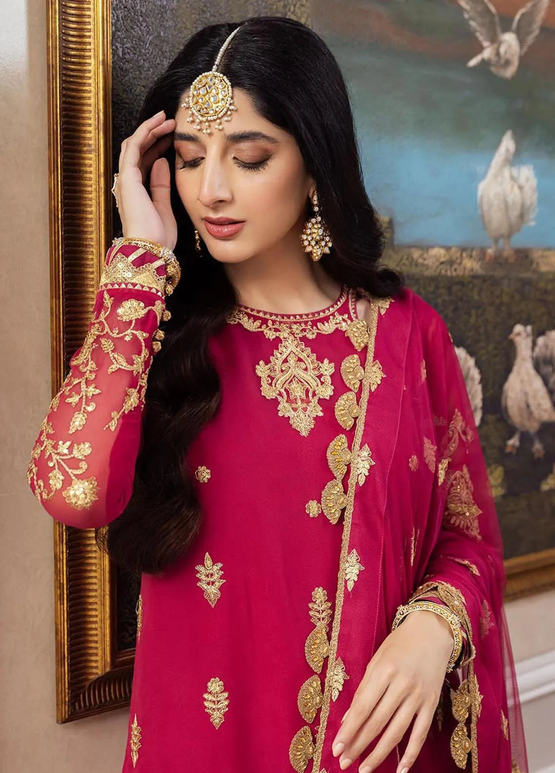 Zari Sitara By Asim Jofa Embroidered Chiffon Unstitched Suit 3 Piece AJ23ZS AJZS-22 - Luxury Eid Collection