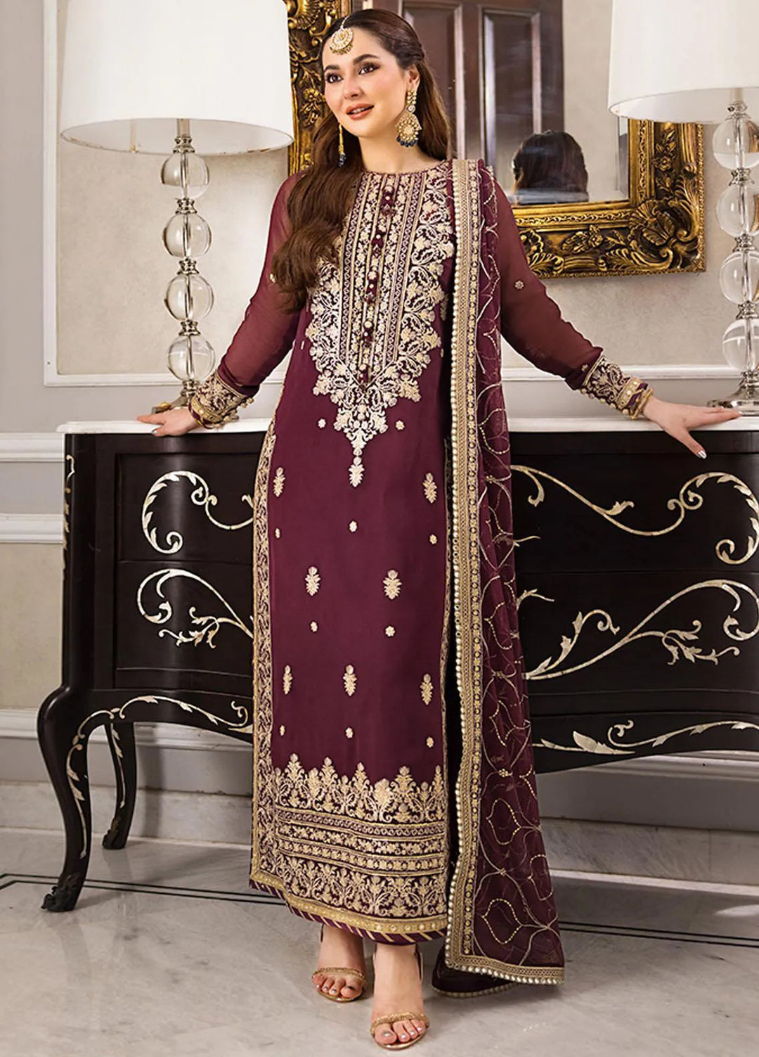 Zari Sitara By Asim Jofa Embroidered Chiffon Unstitched Suit 3 Piece AJ23ZS AJZS-23 - Luxury Eid Collection