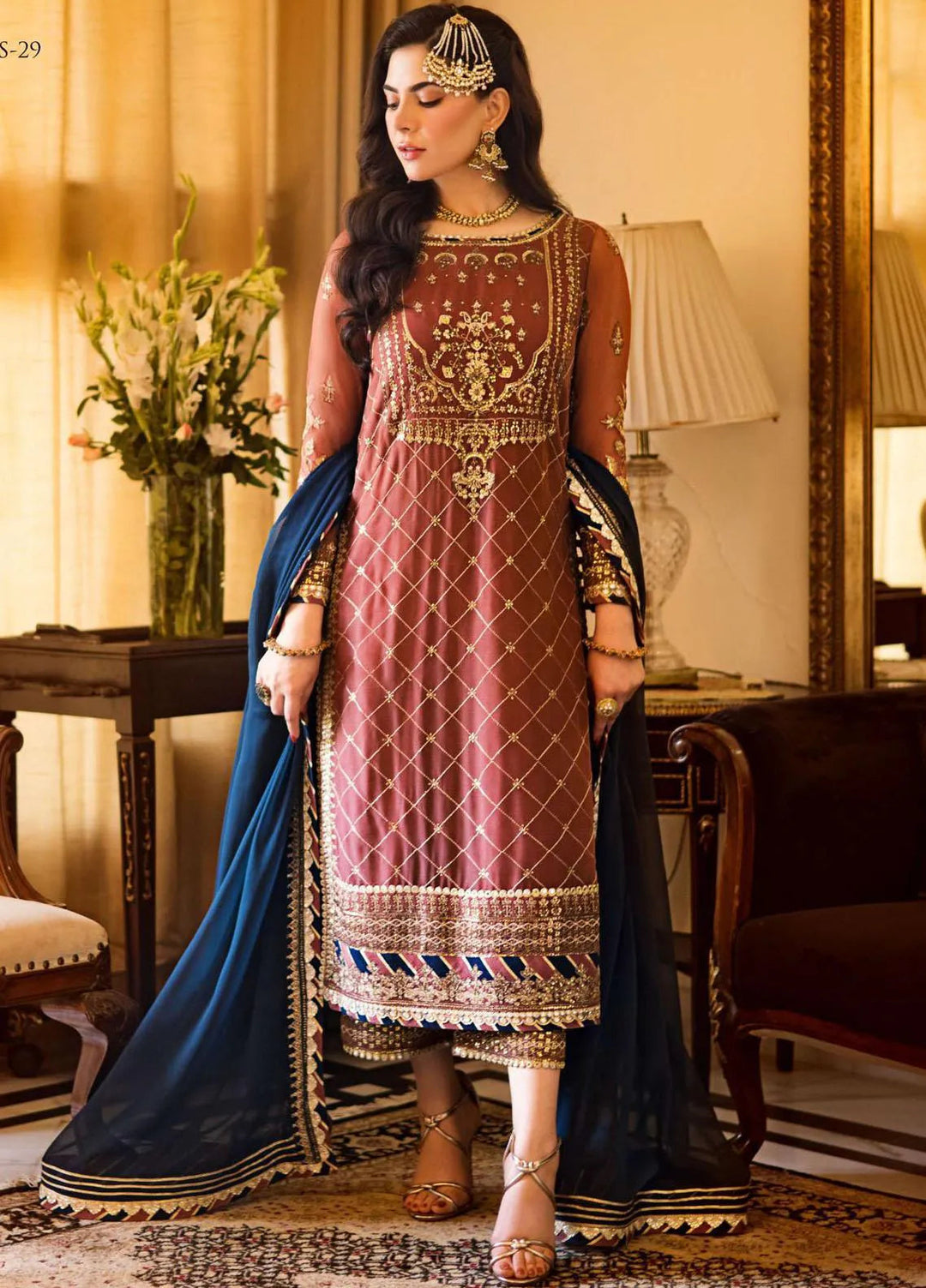 Zari Sitara By Asim Jofa Embroidered Chiffon Unstitched Suit 3 Piece AJ23ZS AJZS-29 - Luxury Eid Collection