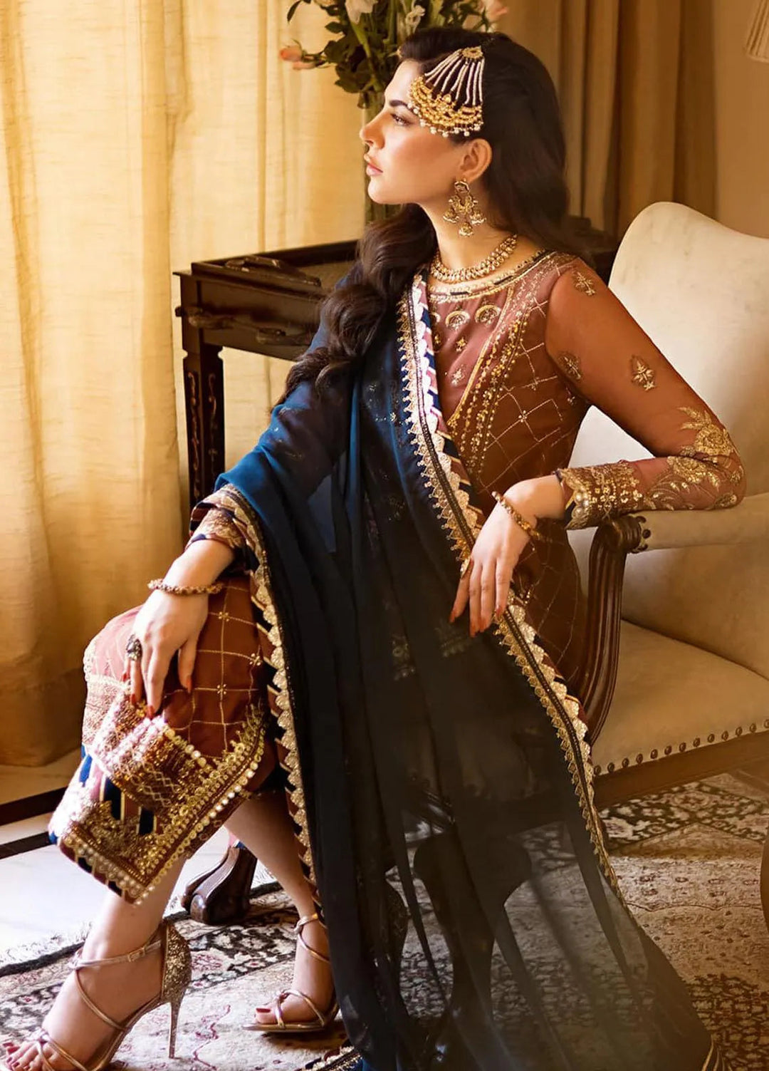 Zari Sitara By Asim Jofa Embroidered Chiffon Unstitched Suit 3 Piece AJ23ZS AJZS-29 - Luxury Eid Collection
