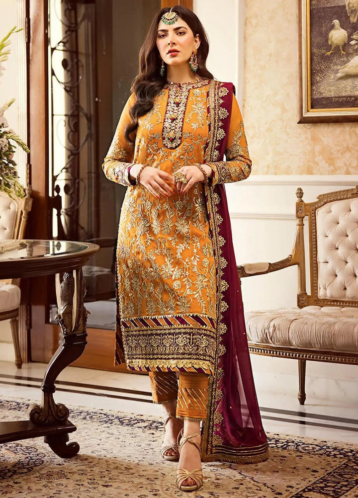 Zari Sitara By Asim Jofa Embroidered Chiffon Unstitched Suit 3 Piece AJ23ZS AJZS-30 - Luxury Eid Collection
