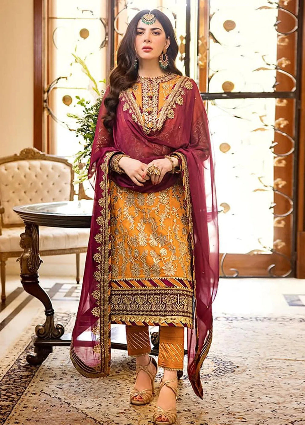 Zari Sitara By Asim Jofa Embroidered Chiffon Unstitched Suit 3 Piece AJ23ZS AJZS-30 - Luxury Eid Collection