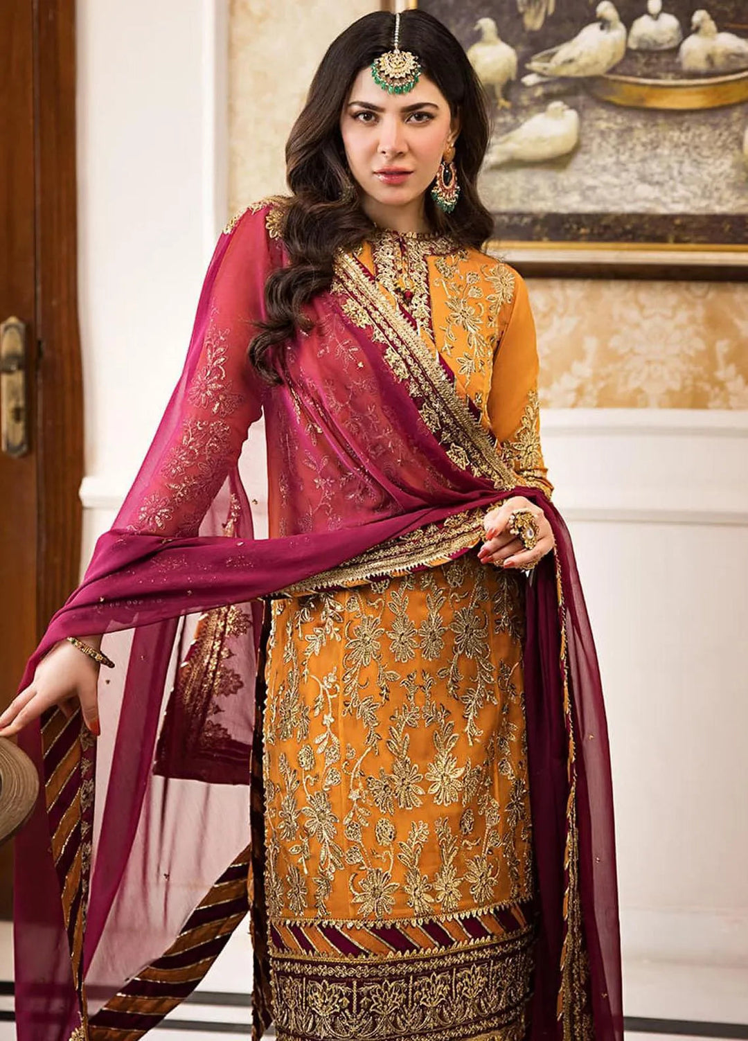 Zari Sitara By Asim Jofa Embroidered Chiffon Unstitched Suit 3 Piece AJ23ZS AJZS-30 - Luxury Eid Collection