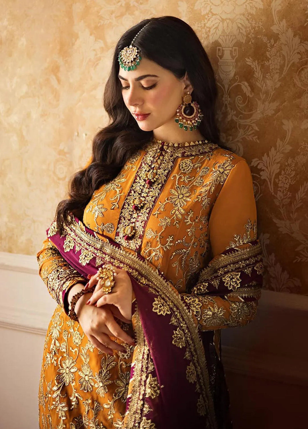 Zari Sitara By Asim Jofa Embroidered Chiffon Unstitched Suit 3 Piece AJ23ZS AJZS-30 - Luxury Eid Collection