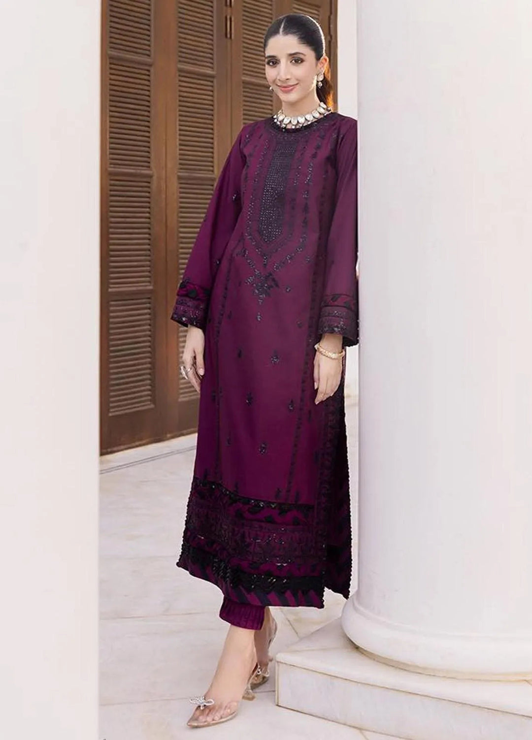 Zari Sitara By Asim Jofa Embroidered Cotton Kurti Unstitched AJ23ZS AJZS-01 - Luxury Eid Collection
